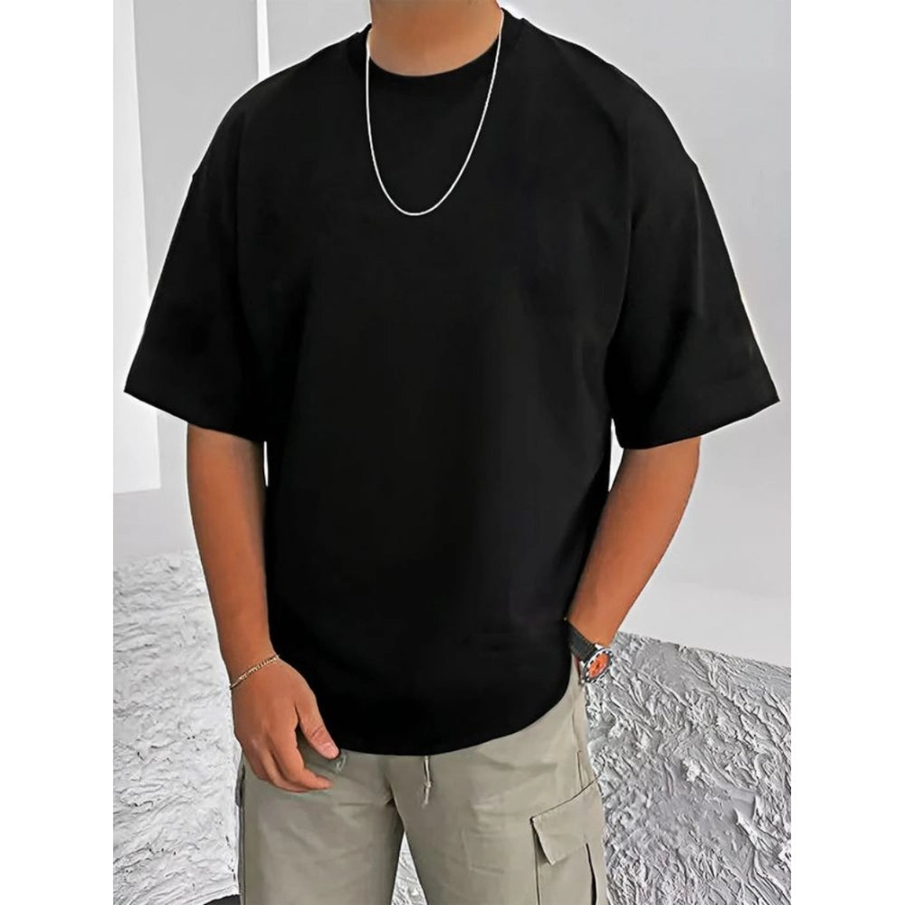 Men's Casual Cotton Blend Printed Round Neck Half Sleeve — Black · 20_L