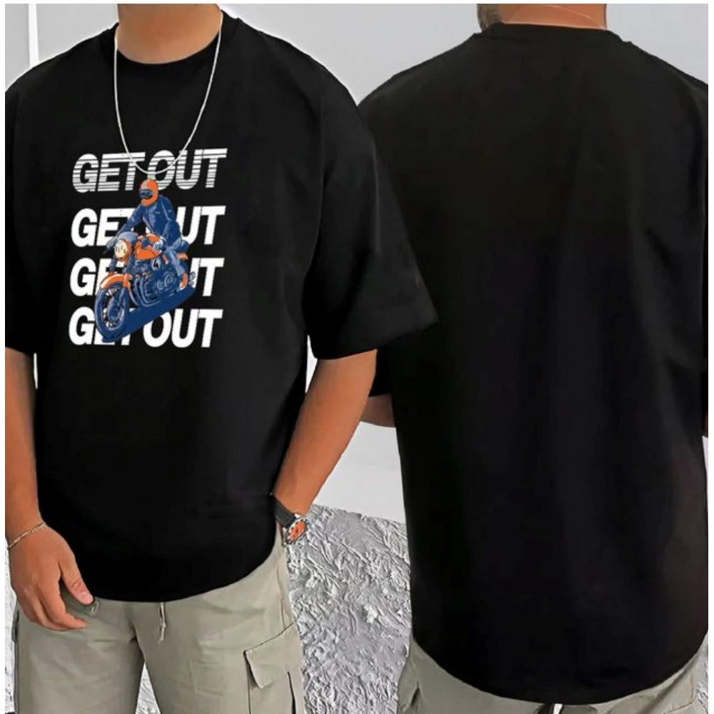 Men's Casual Cotton Blend Printed Round Neck Half Sleeve — Black · 89_L