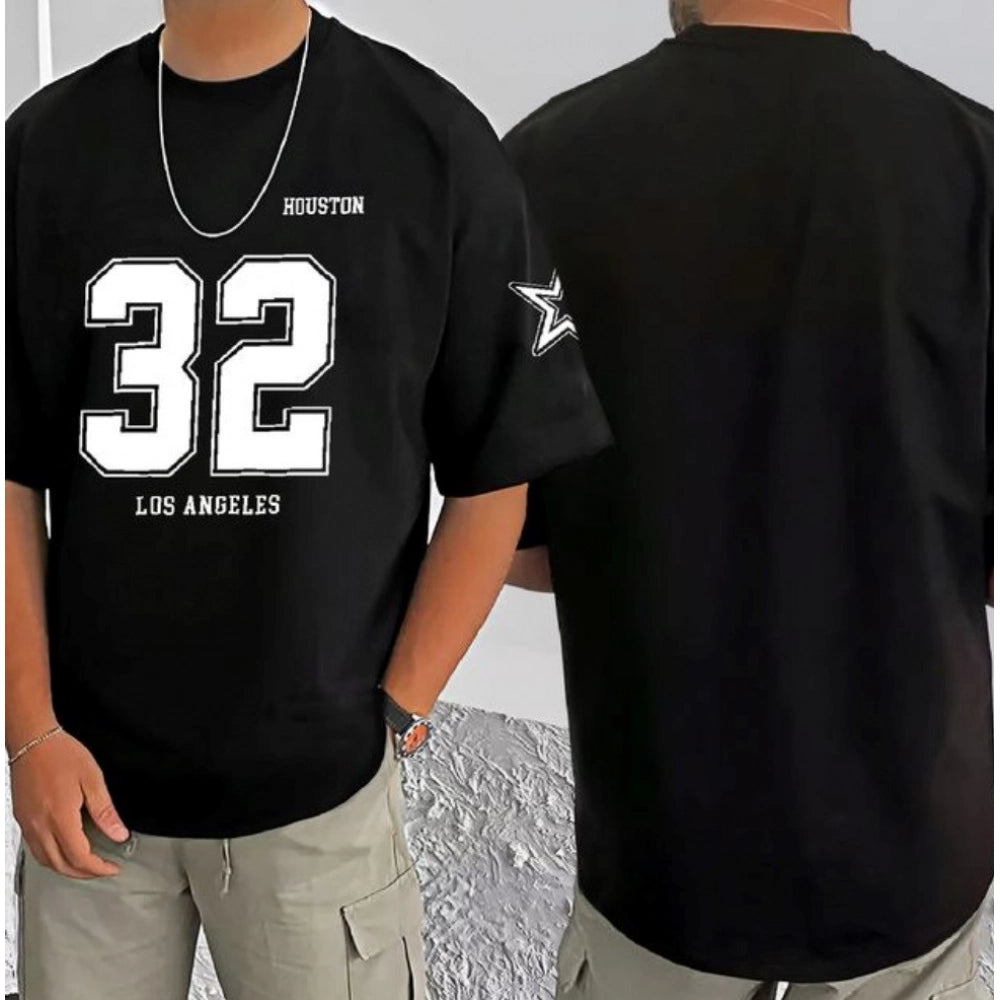 Men's Casual Cotton Blend Printed Round Neck Half Sleeve — Black · 43_L