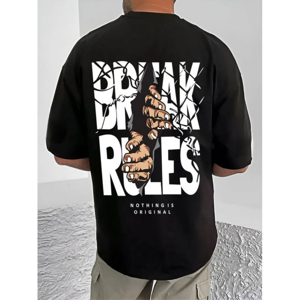 Men's Casual Cotton Blend Printed Round Neck Half Sleeve — Black · 58_L