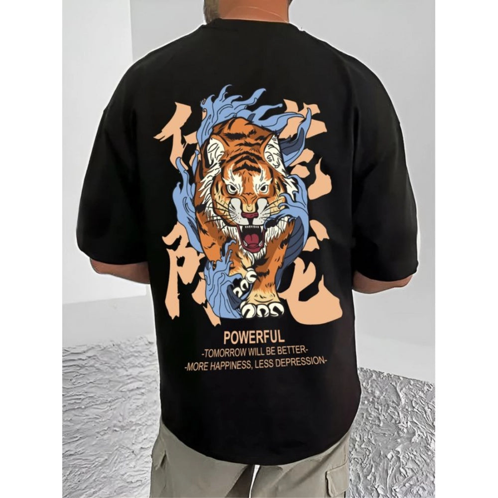 Men's Casual Cotton Blend Printed Round Neck Half Sleeve — Black · 20_L