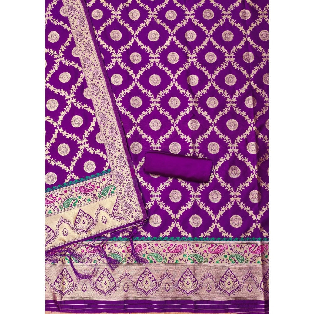 Women's Banarasi Silk Printed Unstitched Salwar Suit Material — Purple · Prle