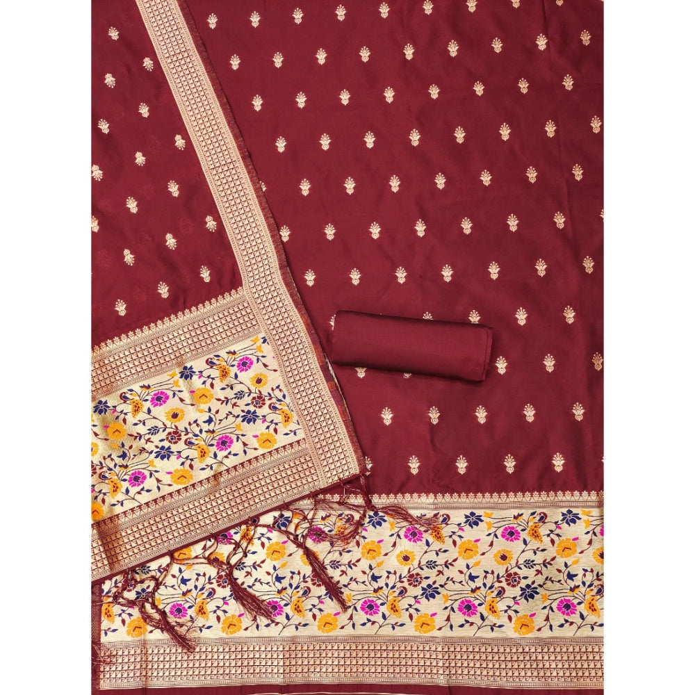 Women's Banarasi Silk Printed Unstitched Salwar Suit Material — Maroon · Mron