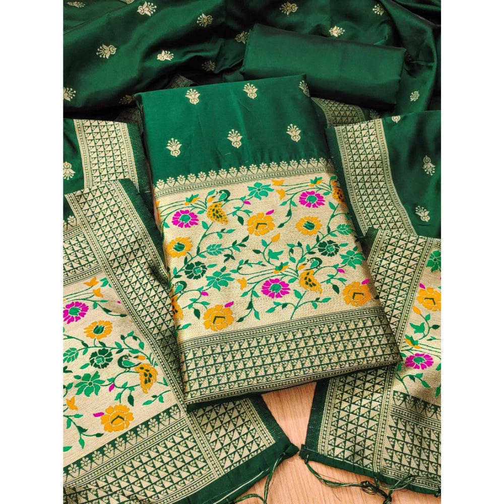 Women's Banarasi Silk Printed Unstitched Salwar Suit Material — Bottle Green · 7_BG