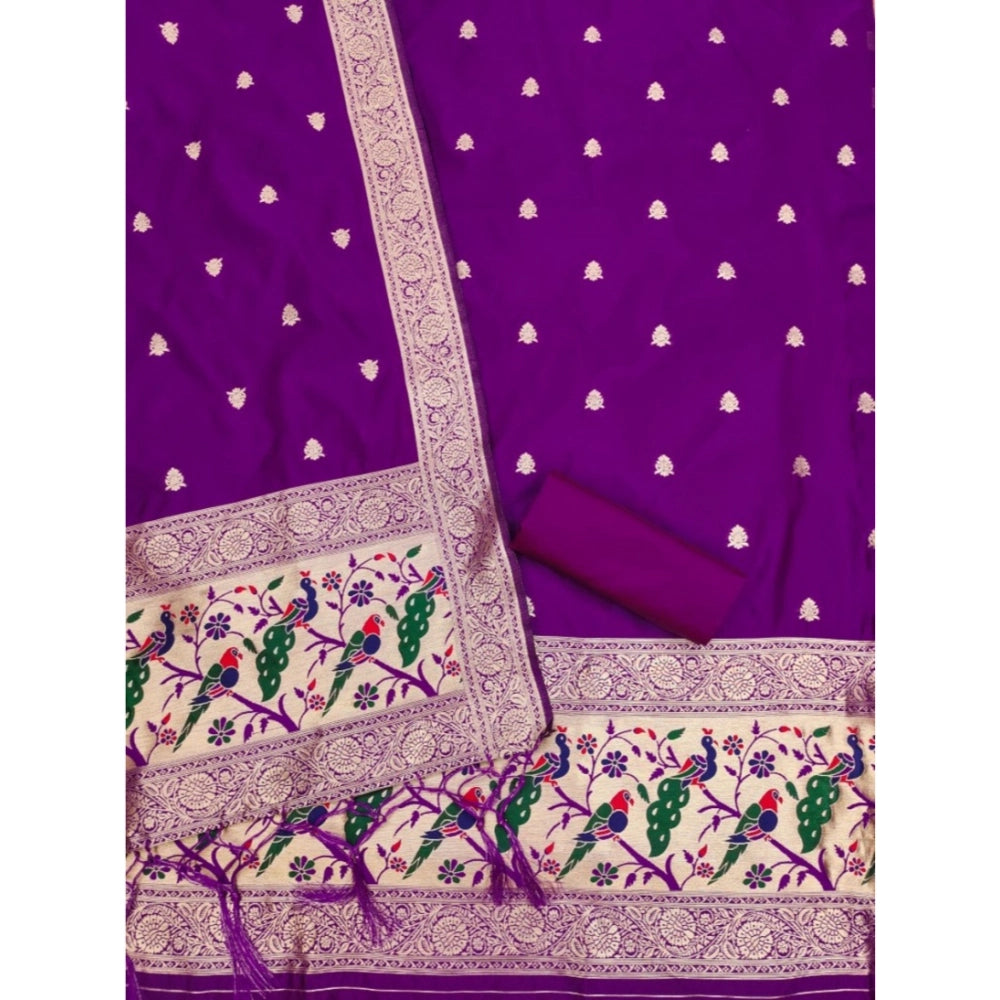 Women's Banarasi Silk Printed Unstitched Salwar Suit Material — Purple · Prle