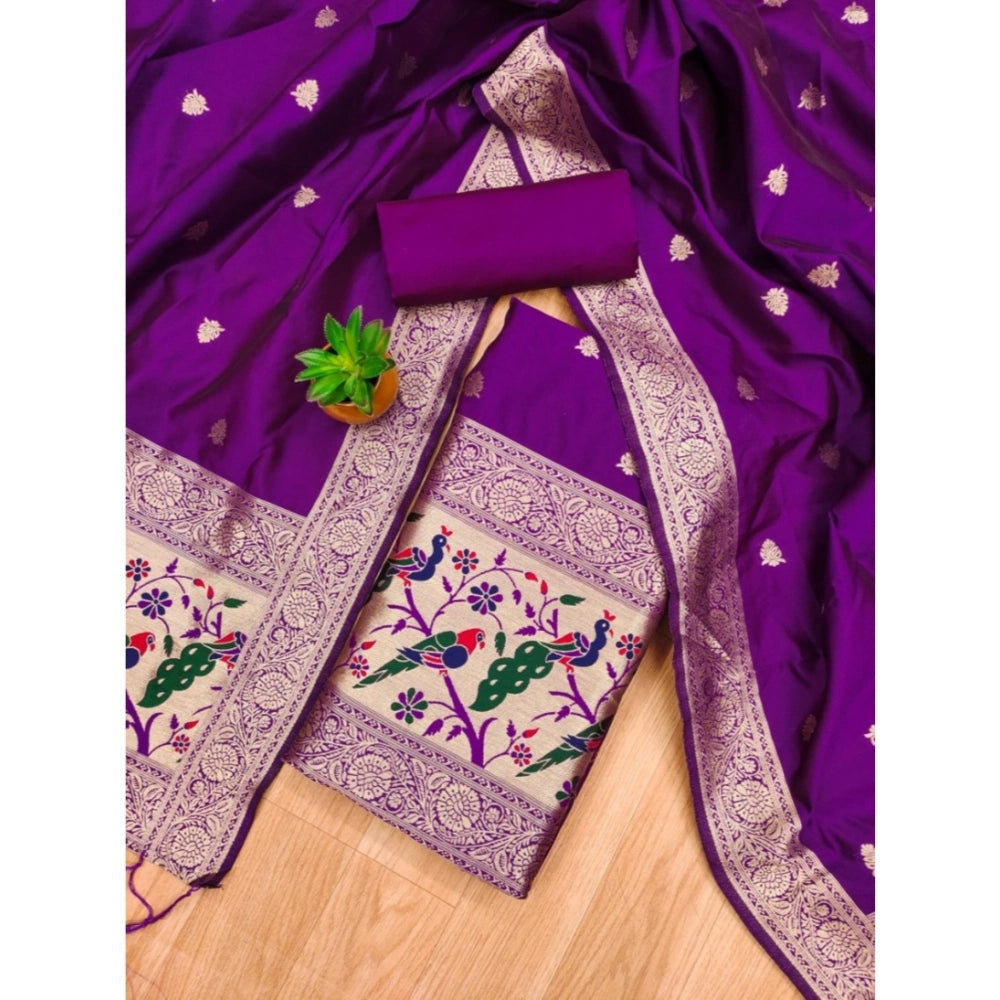 Women's Banarasi Silk Printed Unstitched Salwar Suit Material — Purple · Prle