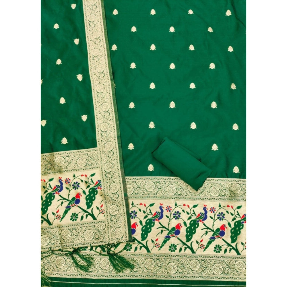 Women's Banarasi Silk Printed Unstitched Salwar Suit Material — Bottle Green · 6_BG