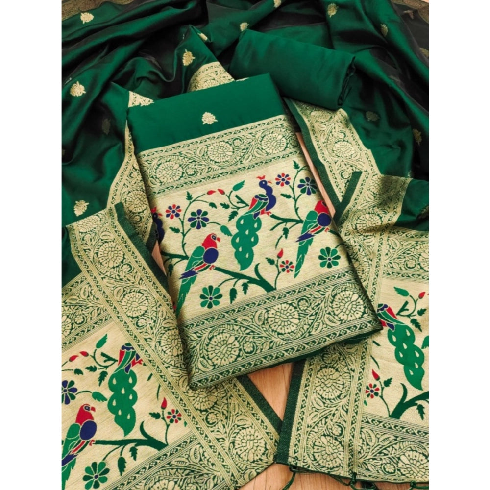 Women's Banarasi Silk Printed Unstitched Salwar Suit Material — Bottle Green · 6_BG