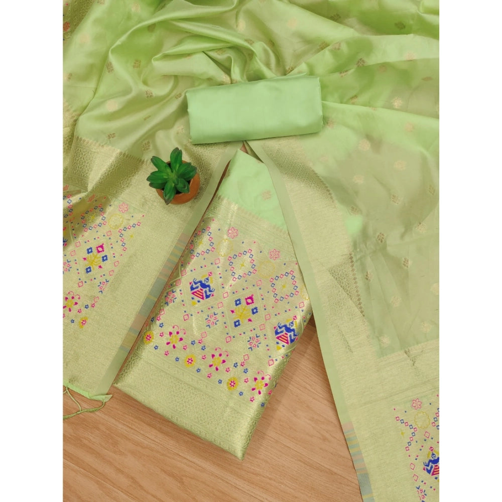 Women's Banarasi Silk Printed Unstitched Salwar Suit Material — Pista · Psta