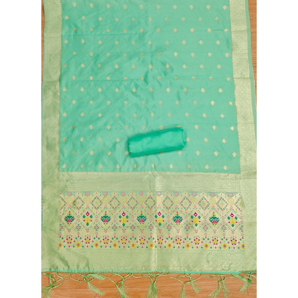 Women's Banarasi Silk Printed Unstitched Salwar Suit Material — Sea Green · SGrn