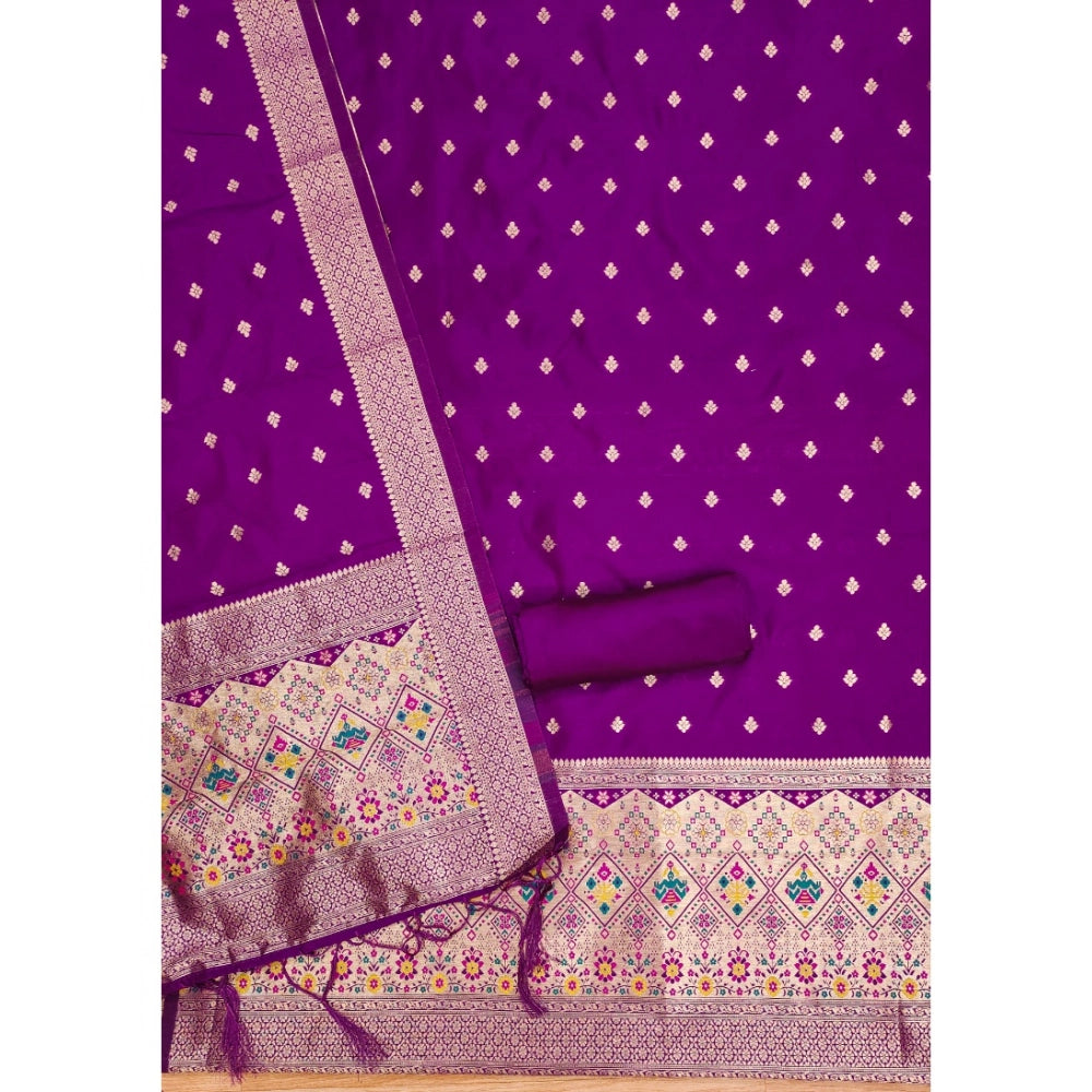 Women's Banarasi Silk Printed Unstitched Salwar Suit Material — Purple · Prle