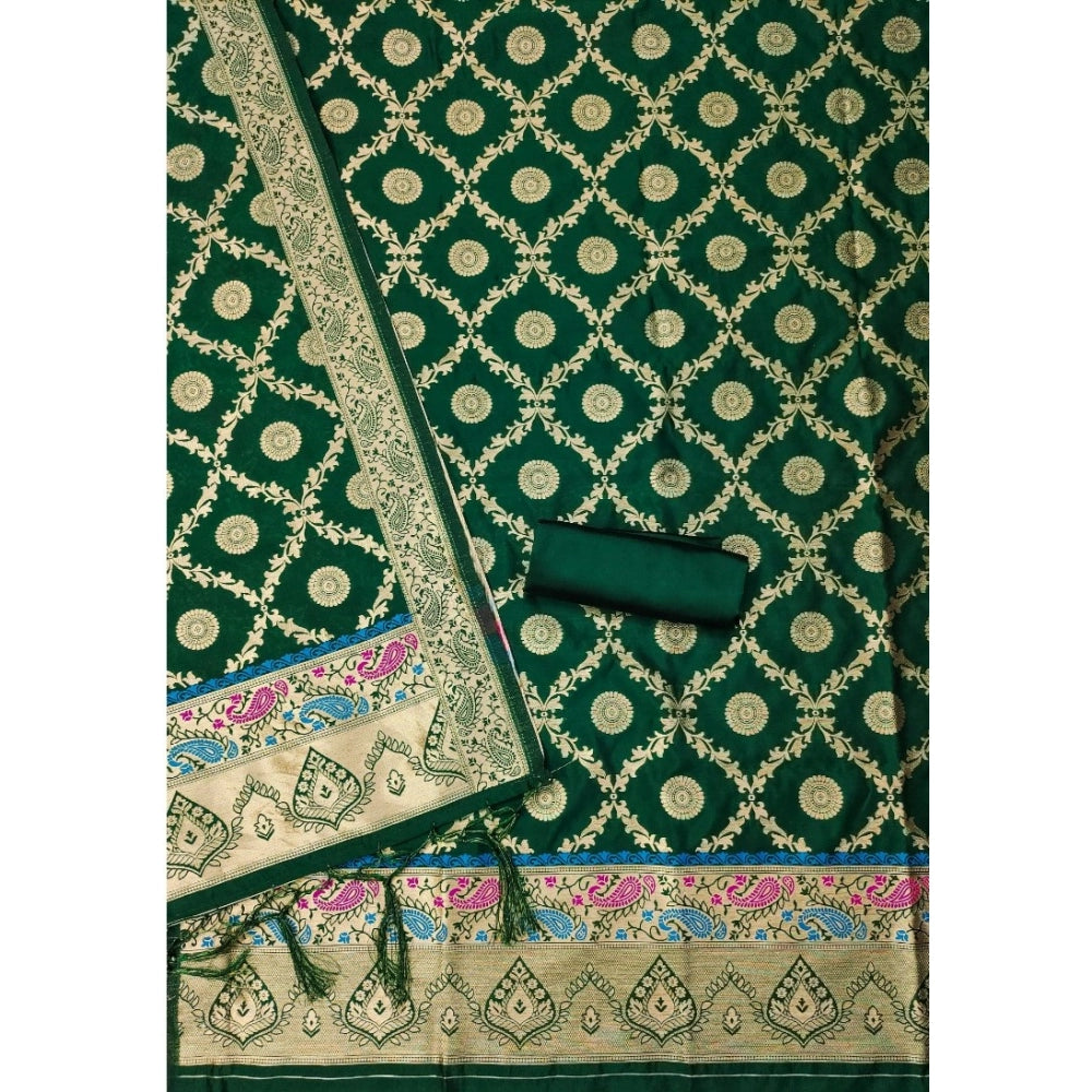 Women's Banarasi Silk Printed Unstitched Salwar Suit Material — Bottle Green · 8_BG