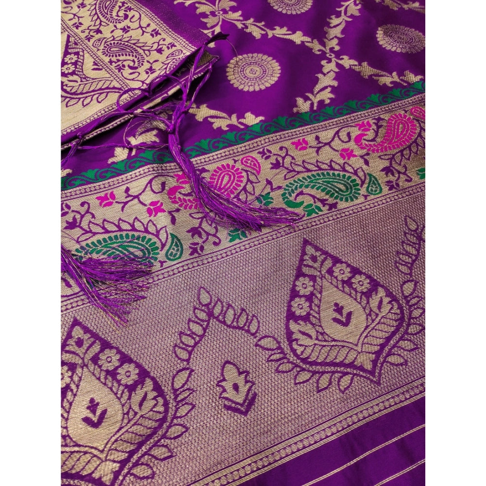 Women's Banarasi Silk Printed Unstitched Salwar Suit Material — Purple · Prle