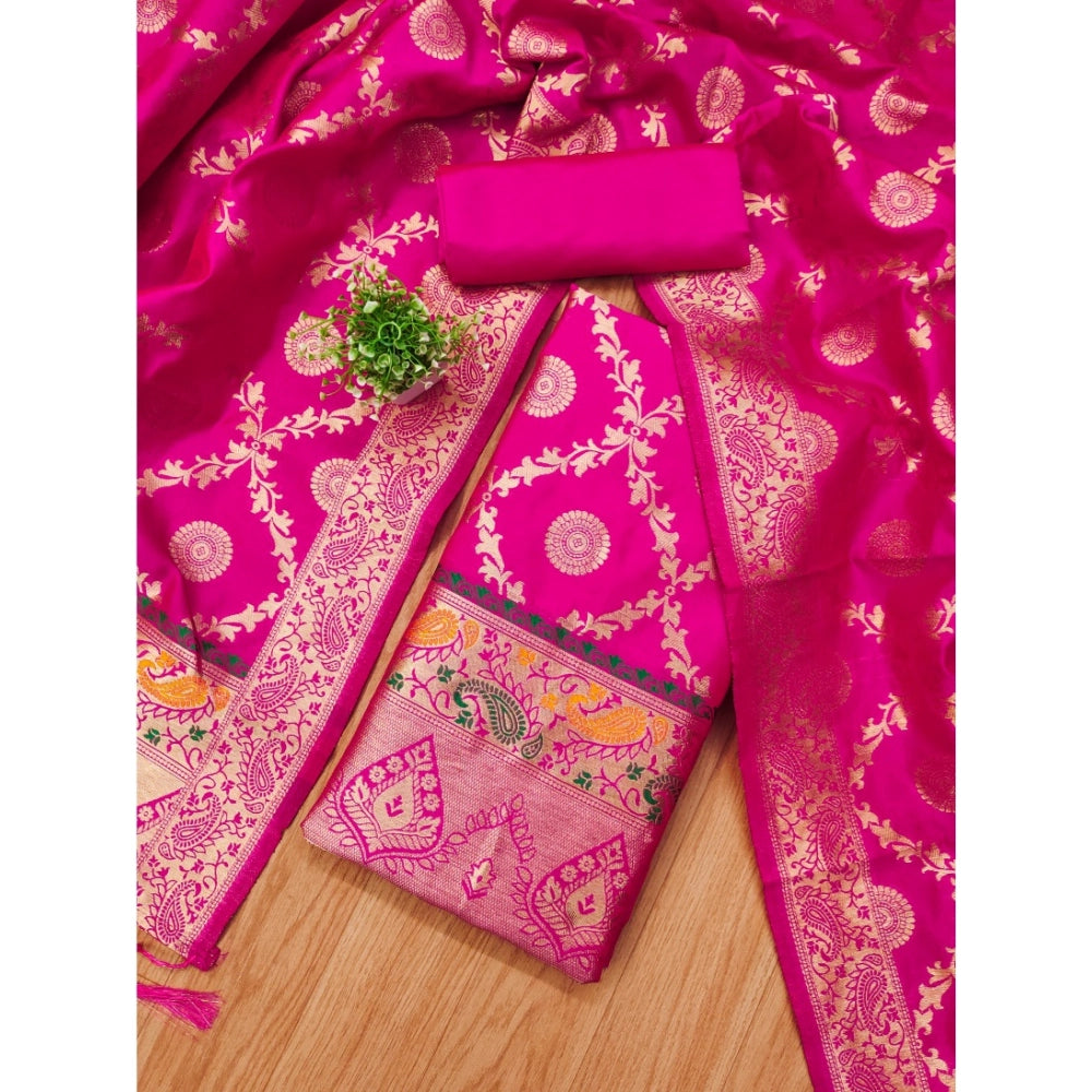 Women's Banarasi Silk Printed Unstitched Salwar Suit Material — Pink · _Pnk