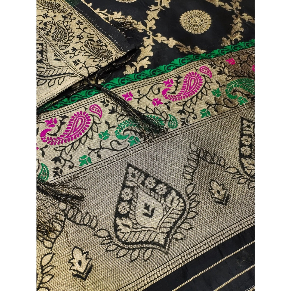 Women's Banarasi Silk Printed Unstitched Salwar Suit Material — Black · _Blk