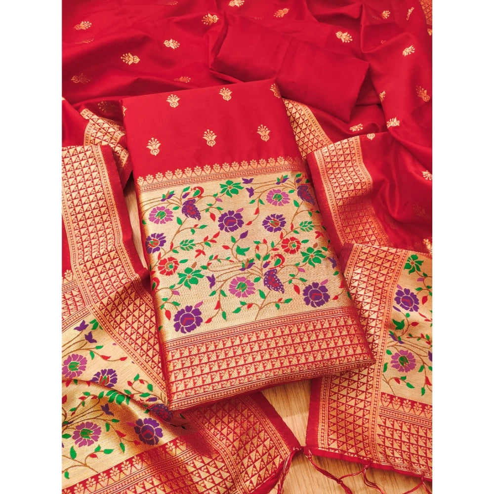Women's Banarasi Silk Printed Unstitched Salwar Suit Material — Red · 7_Rd