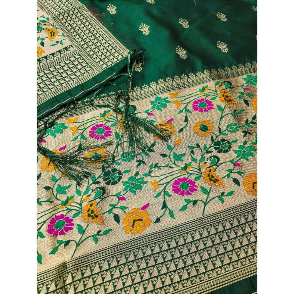 Women's Banarasi Silk Printed Unstitched Salwar Suit Material — Bottle Green · 7_BG