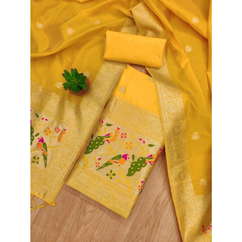 Women's Banarasi Silk Printed Unstitched Salwar Suit Material — Yellow · Ylow