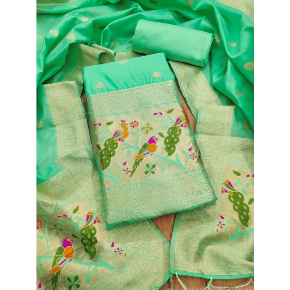 Women's Banarasi Silk Printed Unstitched Salwar Suit Material — Sea Green · SGrn