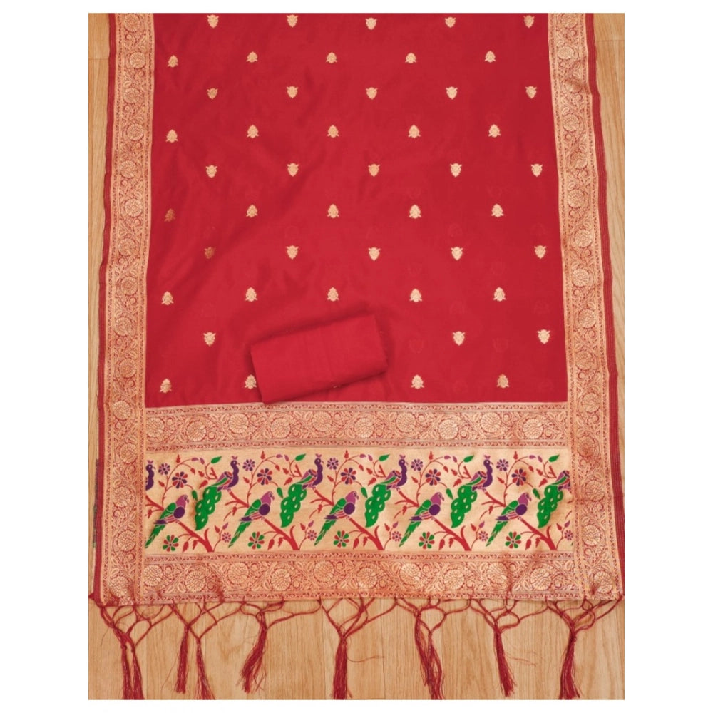 Women's Banarasi Silk Printed Unstitched Salwar Suit Material — Red · 6_Rd