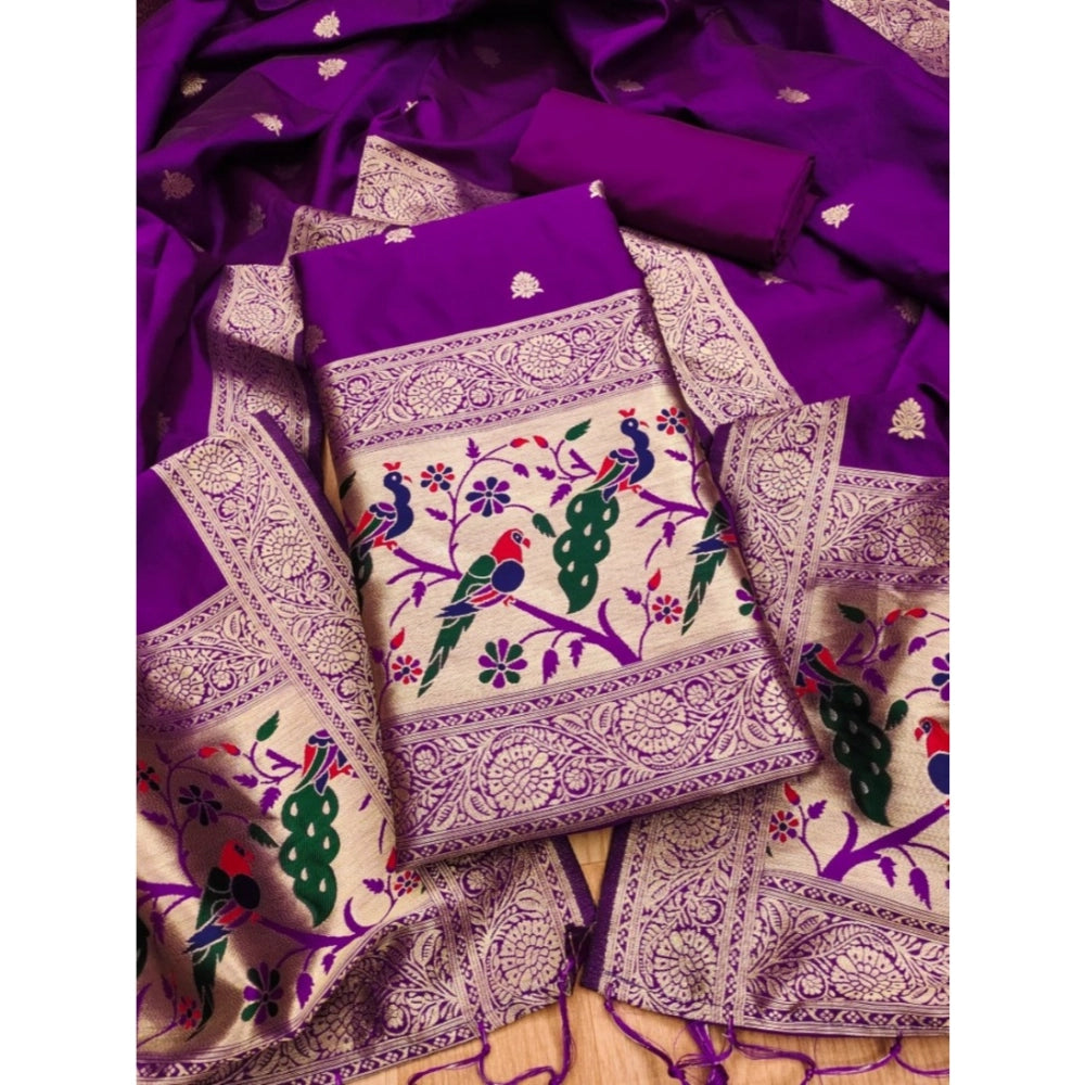 Women's Banarasi Silk Printed Unstitched Salwar Suit Material — Purple · Prle