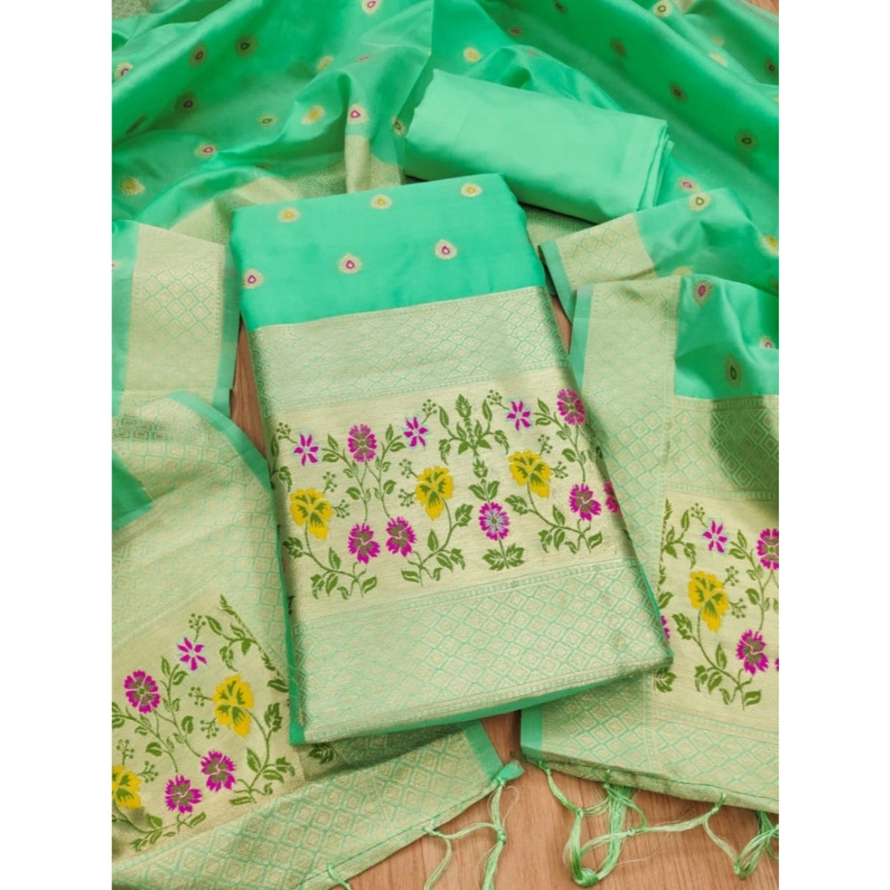 Women's Banarasi Silk Printed Unstitched Salwar Suit Material — Sea Green · SGrn