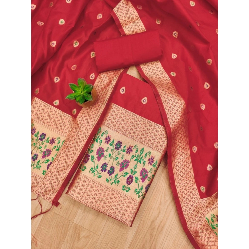 Women's Banarasi Silk Printed Unstitched Salwar Suit Material — Red · 5_Rd