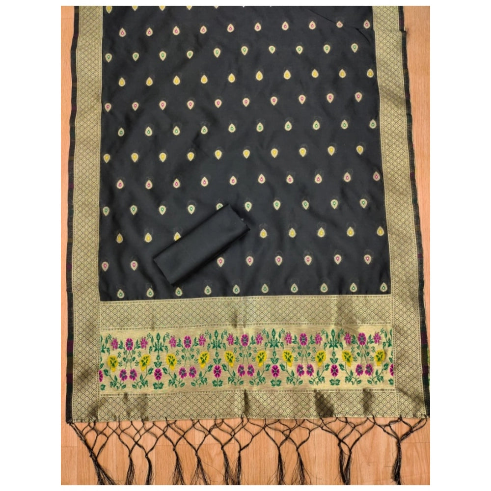 Women's Banarasi Silk Printed Unstitched Salwar Suit Material — Black · _Blk