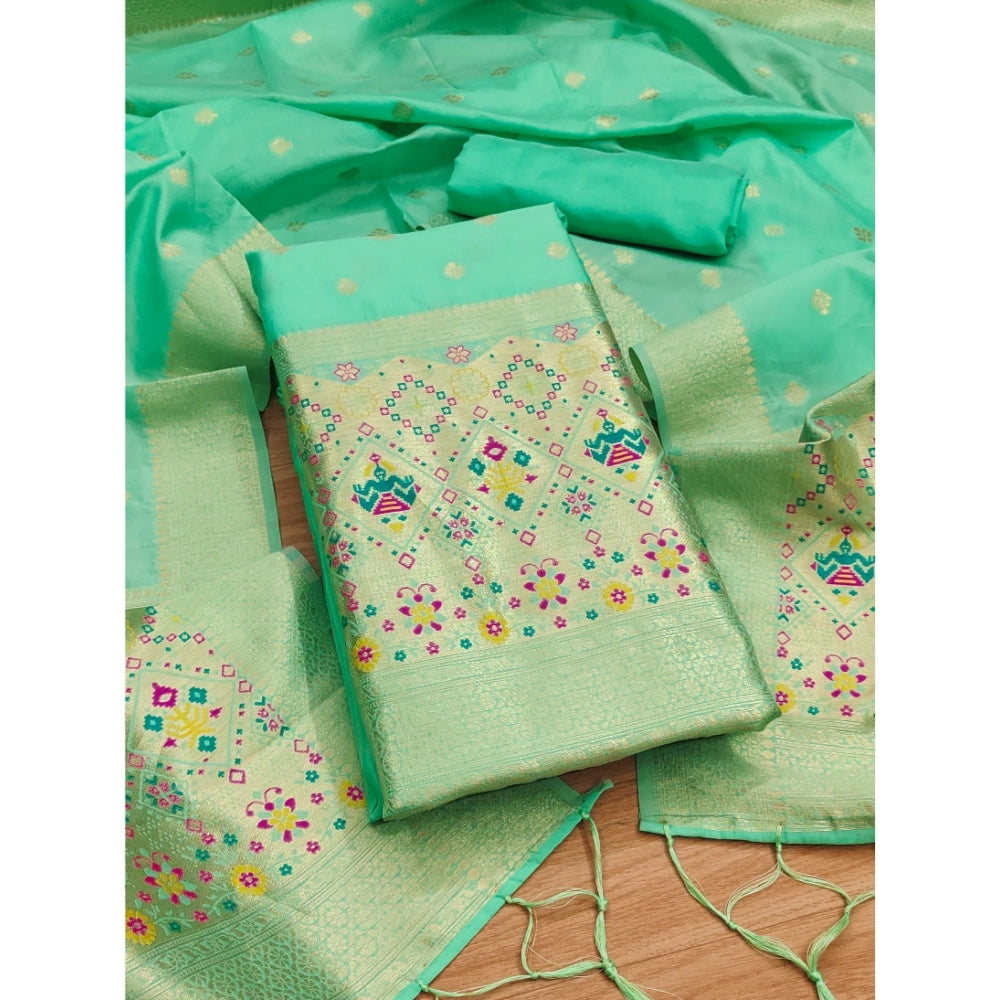 Women's Banarasi Silk Printed Unstitched Salwar Suit Material — Sea Green · SGrn