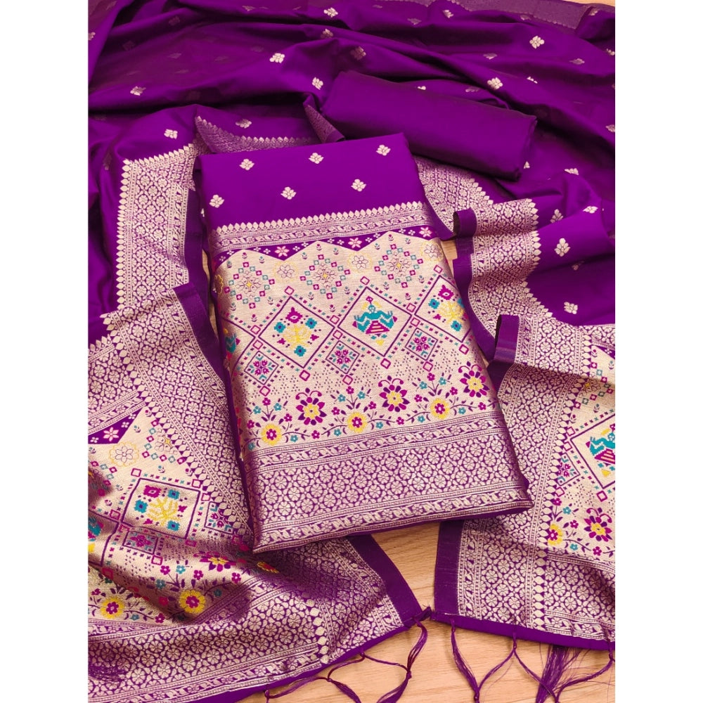 Women's Banarasi Silk Printed Unstitched Salwar Suit Material — Purple · Prle