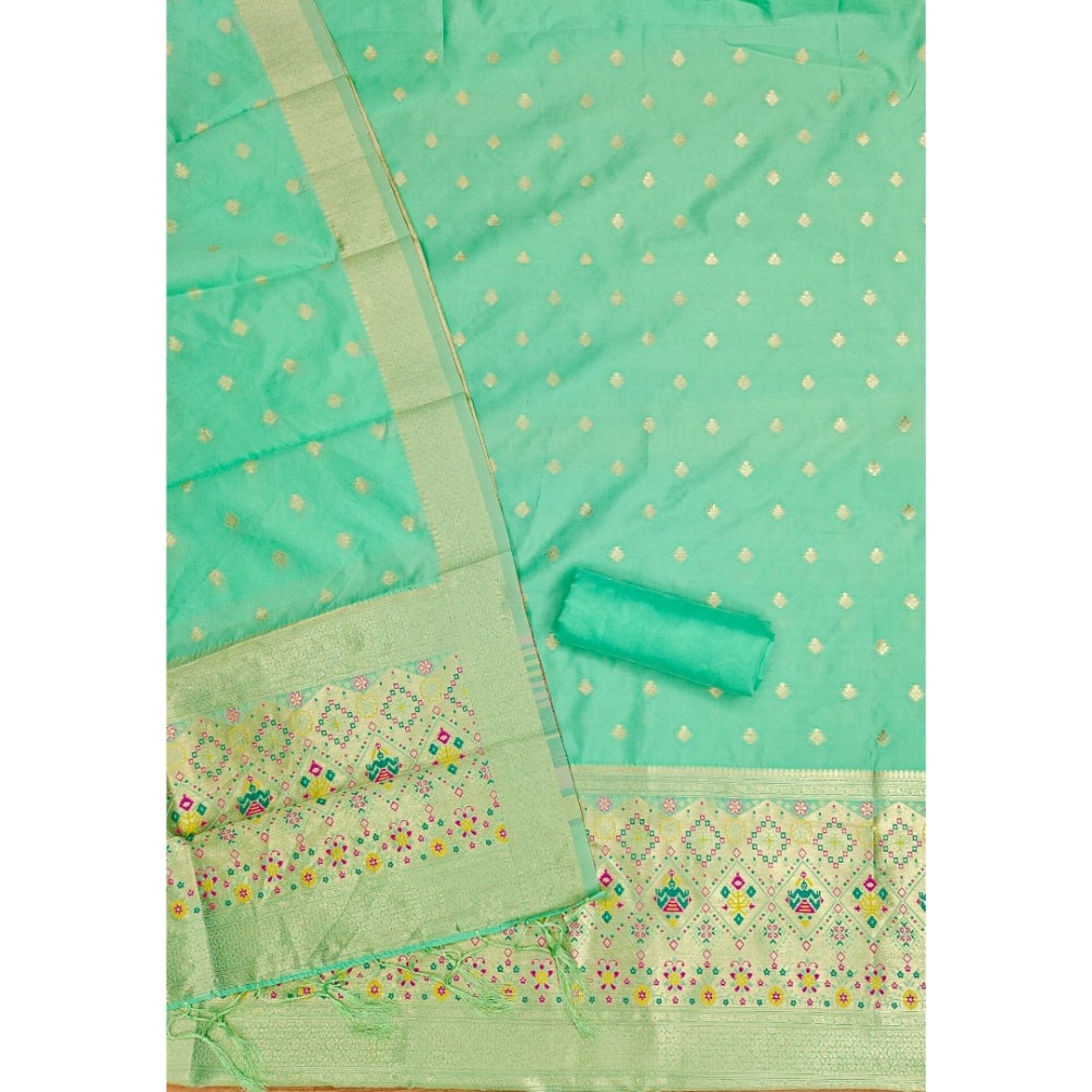Women's Banarasi Silk Printed Unstitched Salwar Suit Material — Sea Green · SGrn