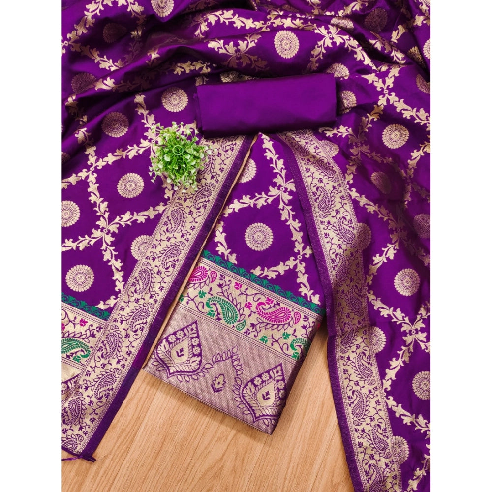 Women's Banarasi Silk Printed Unstitched Salwar Suit Material — Purple · Prle