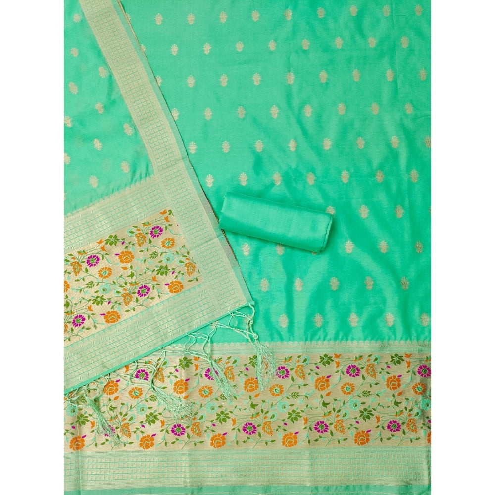 Women's Banarasi Silk Printed Unstitched Salwar Suit Material — Sea Green · SGrn