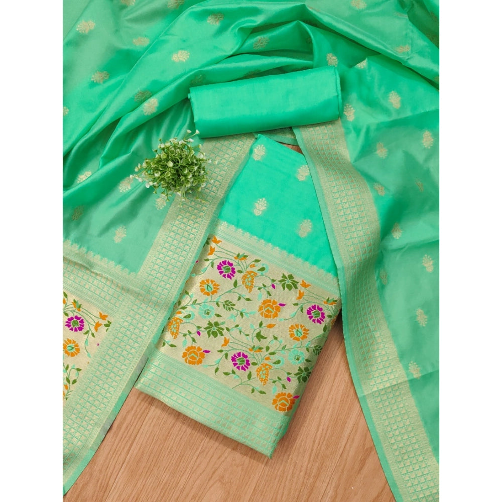 Women's Banarasi Silk Printed Unstitched Salwar Suit Material — Sea Green · SGrn