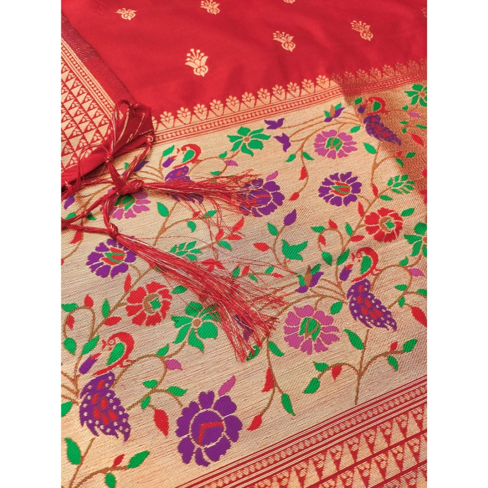Women's Banarasi Silk Printed Unstitched Salwar Suit Material — Red · 7_Rd