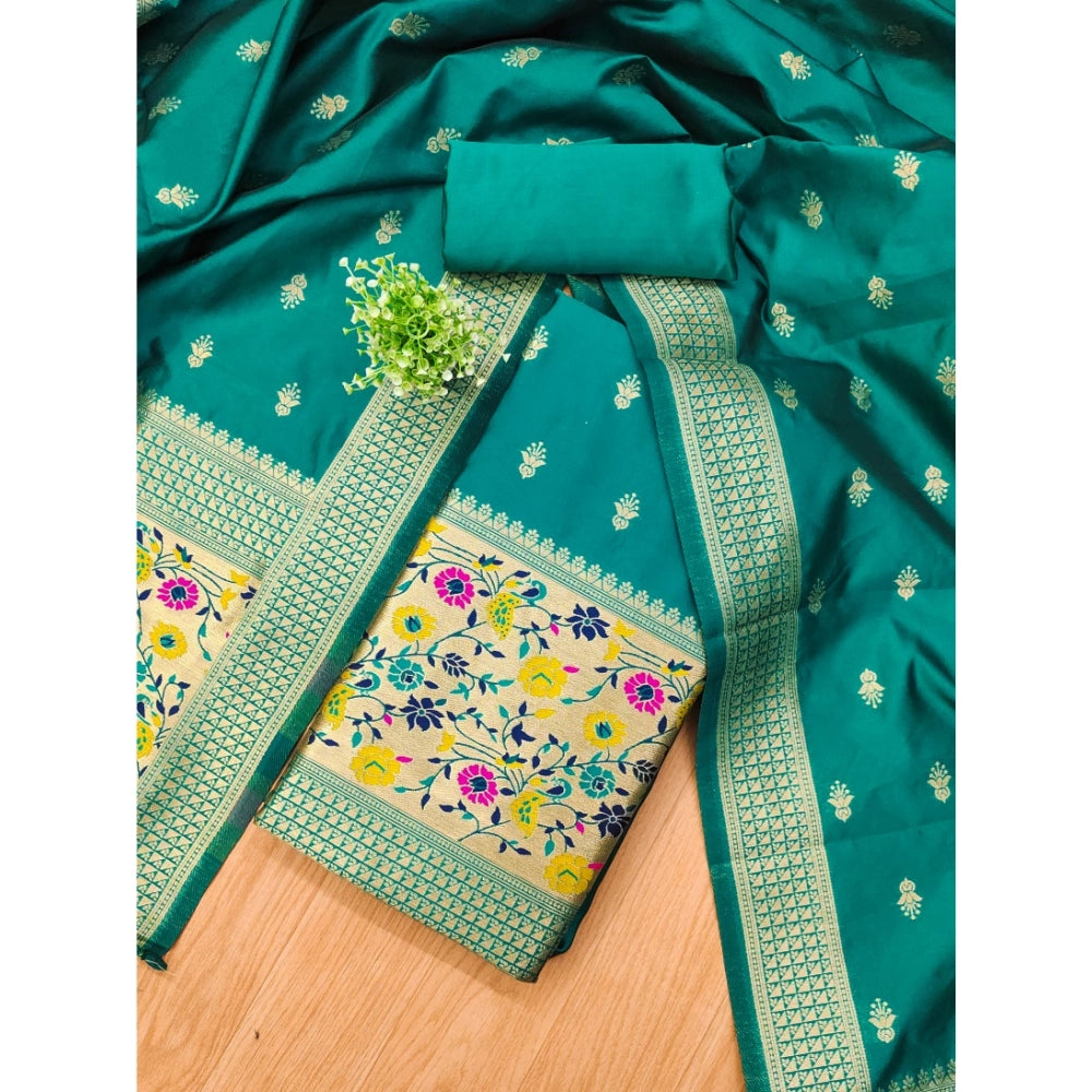 Women's Banarasi Silk Printed Unstitched Salwar Suit Material — Rama · 7_Rm