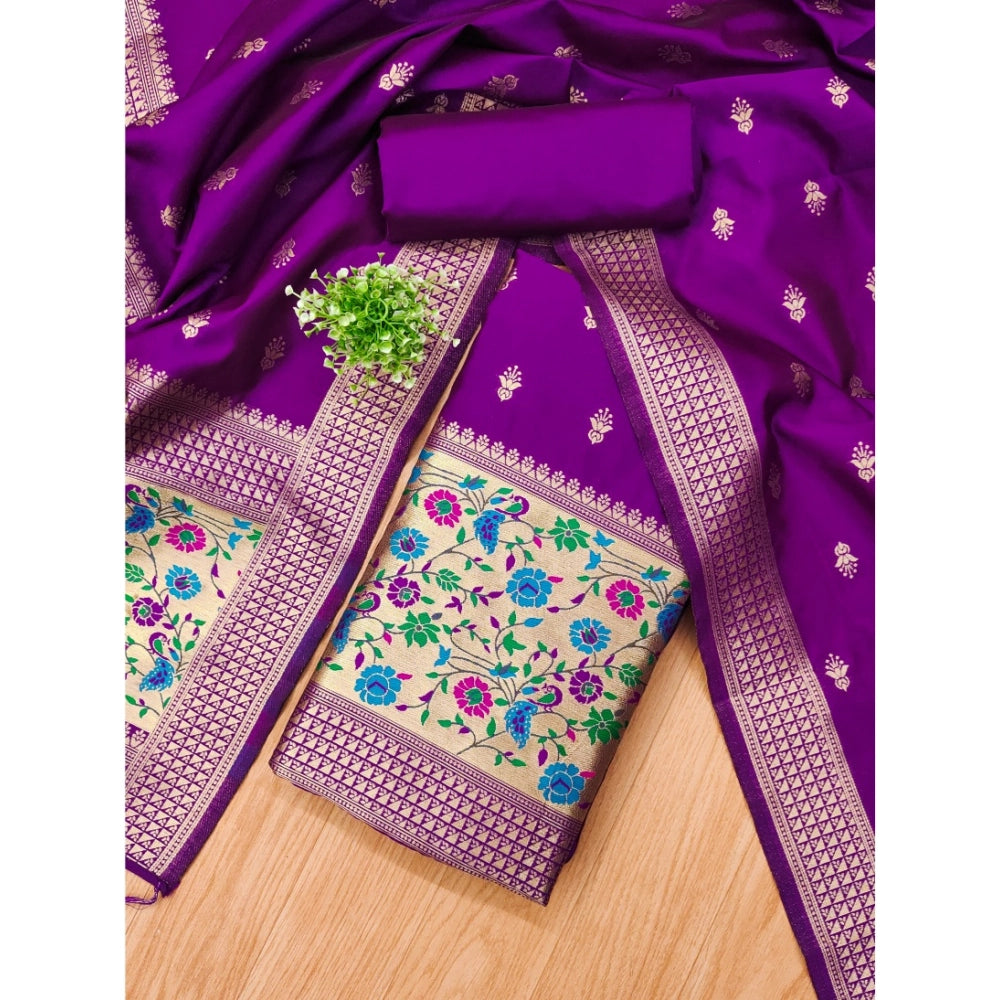 Women's Banarasi Silk Printed Unstitched Salwar Suit Material — Purple · Prle