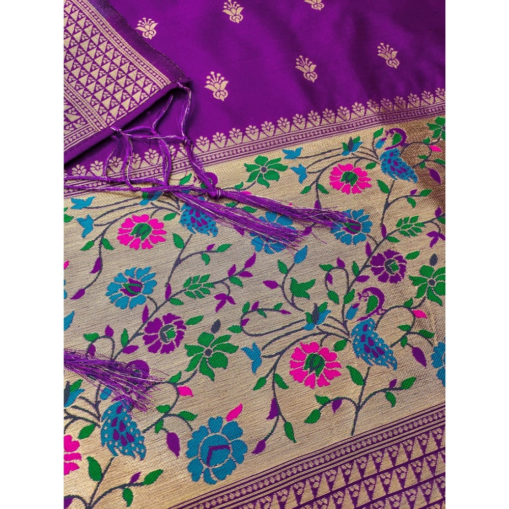 Women's Banarasi Silk Printed Unstitched Salwar Suit Material — Purple · Prle