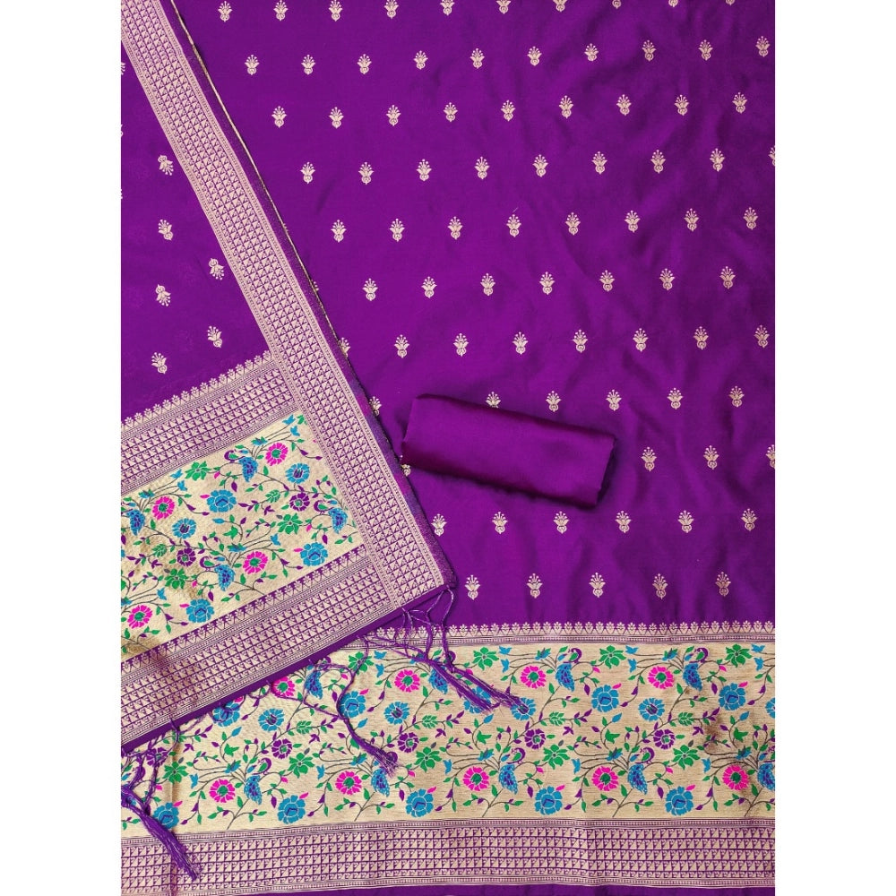 Women's Banarasi Silk Printed Unstitched Salwar Suit Material — Purple · Prle
