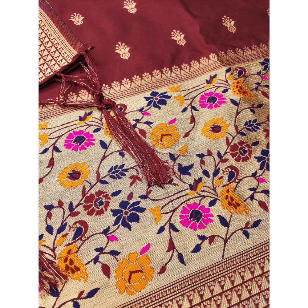 Women's Banarasi Silk Printed Unstitched Salwar Suit Material — Maroon · Mron