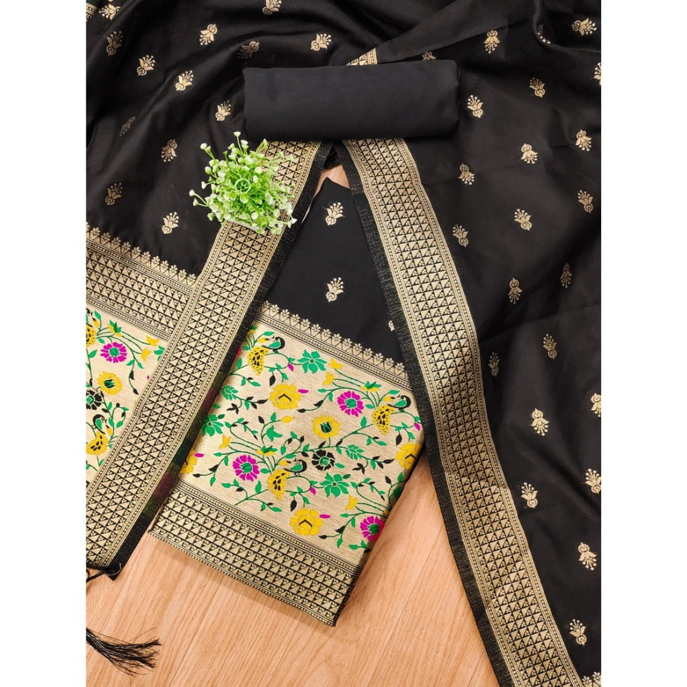 Women's Banarasi Silk Printed Unstitched Salwar Suit Material — Black · _Blk