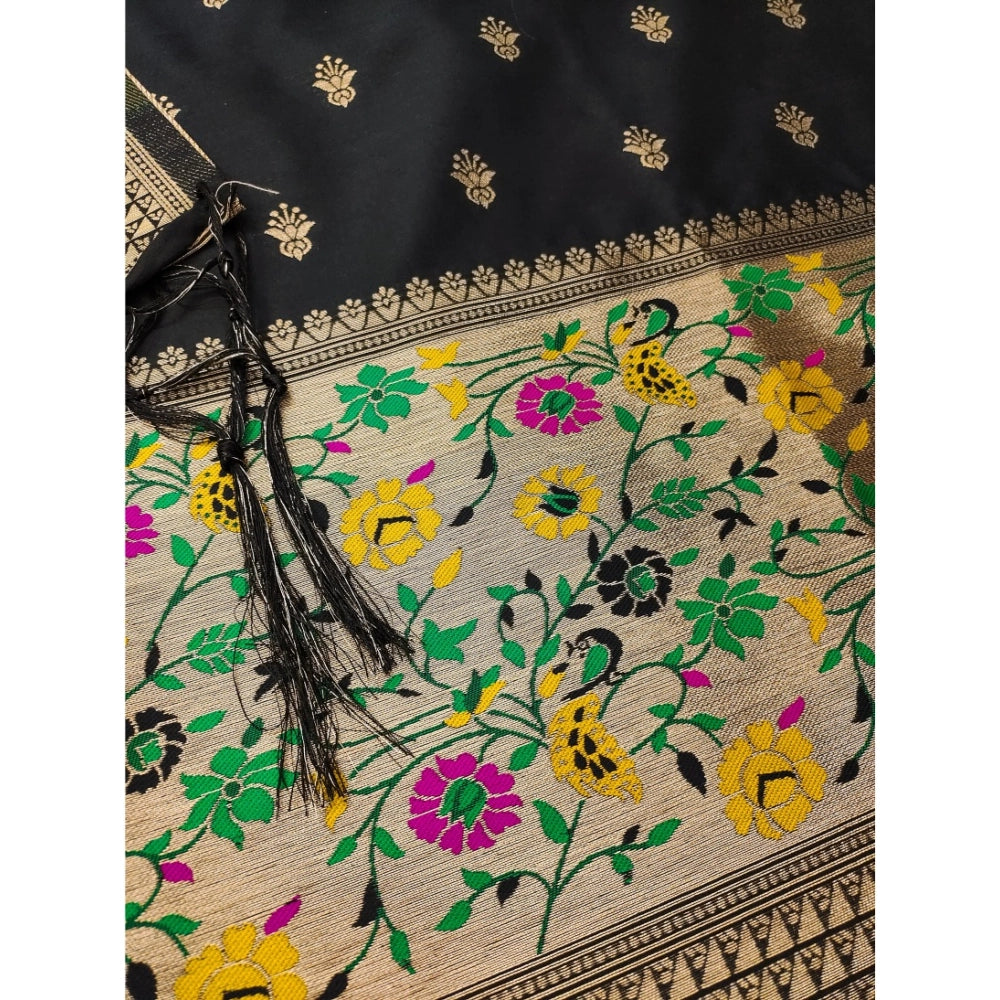 Women's Banarasi Silk Printed Unstitched Salwar Suit Material — Black · _Blk