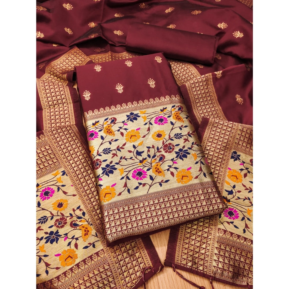 Women's Banarasi Silk Printed Unstitched Salwar Suit Material — Maroon · Mron