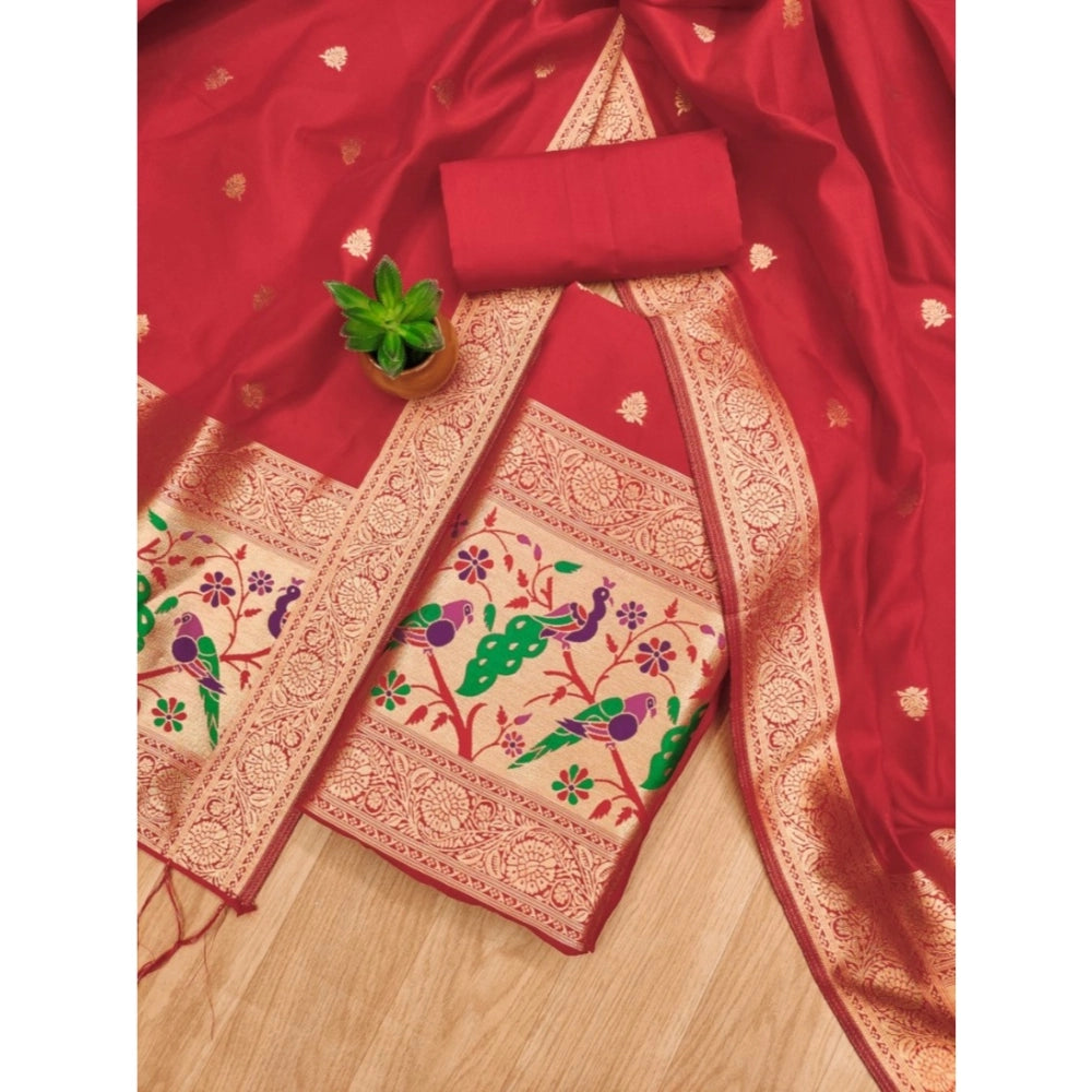 Women's Banarasi Silk Printed Unstitched Salwar Suit Material — Red · 6_Rd
