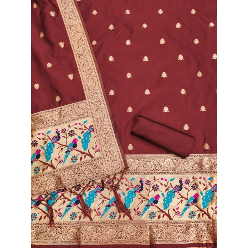 Women's Banarasi Silk Printed Unstitched Salwar Suit Material — Maroon · Mron