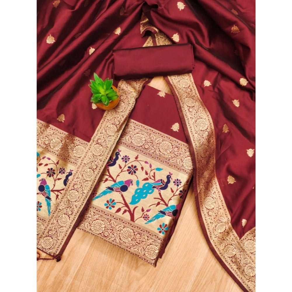 Women's Banarasi Silk Printed Unstitched Salwar Suit Material — Maroon · Mron