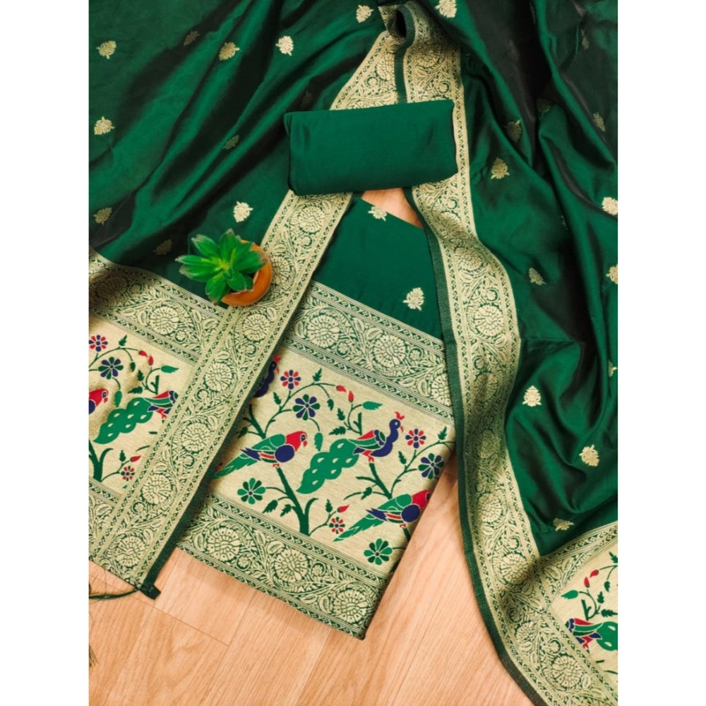 Women's Banarasi Silk Printed Unstitched Salwar Suit Material — Bottle Green · 6_BG