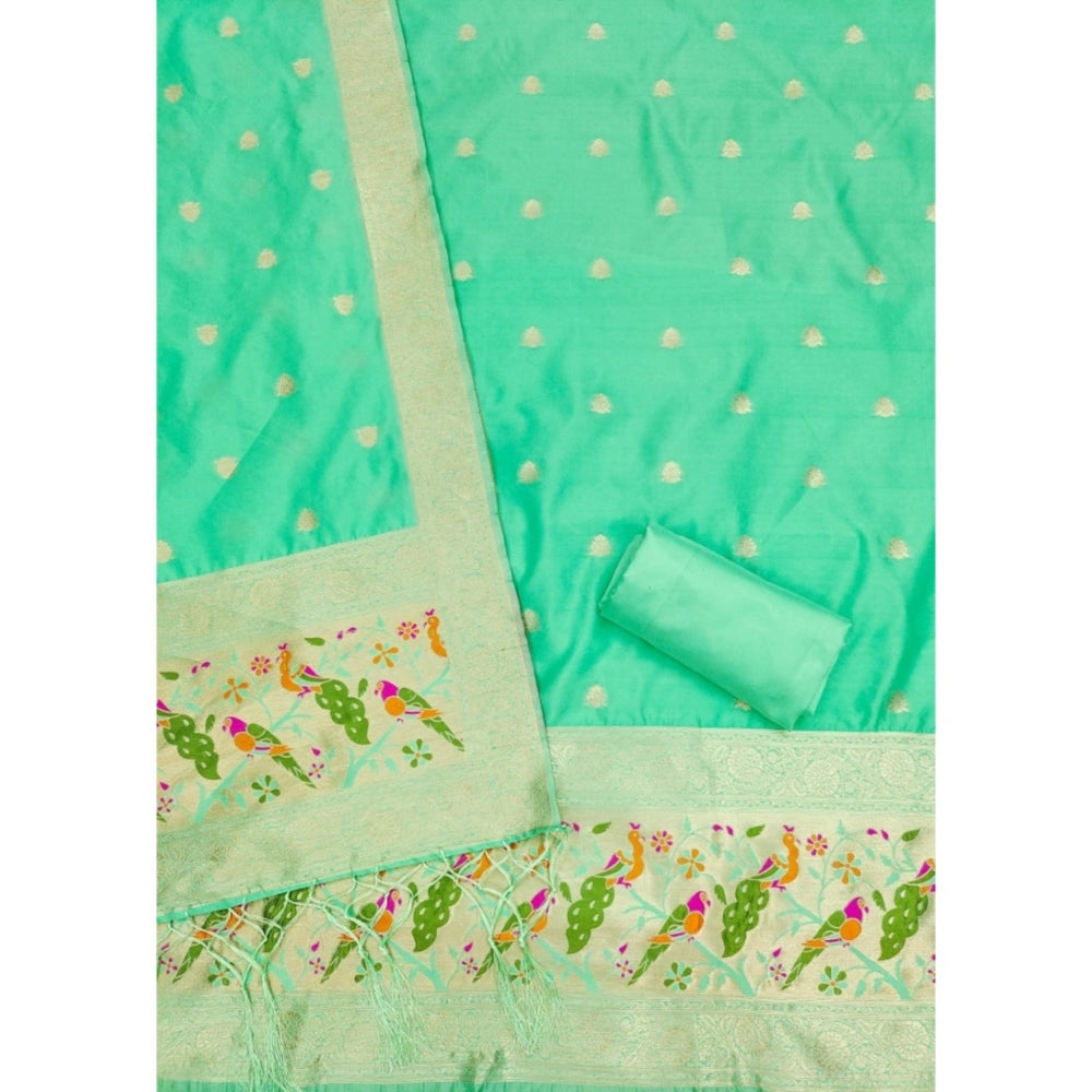 Women's Banarasi Silk Printed Unstitched Salwar Suit Material — Sea Green · SGrn