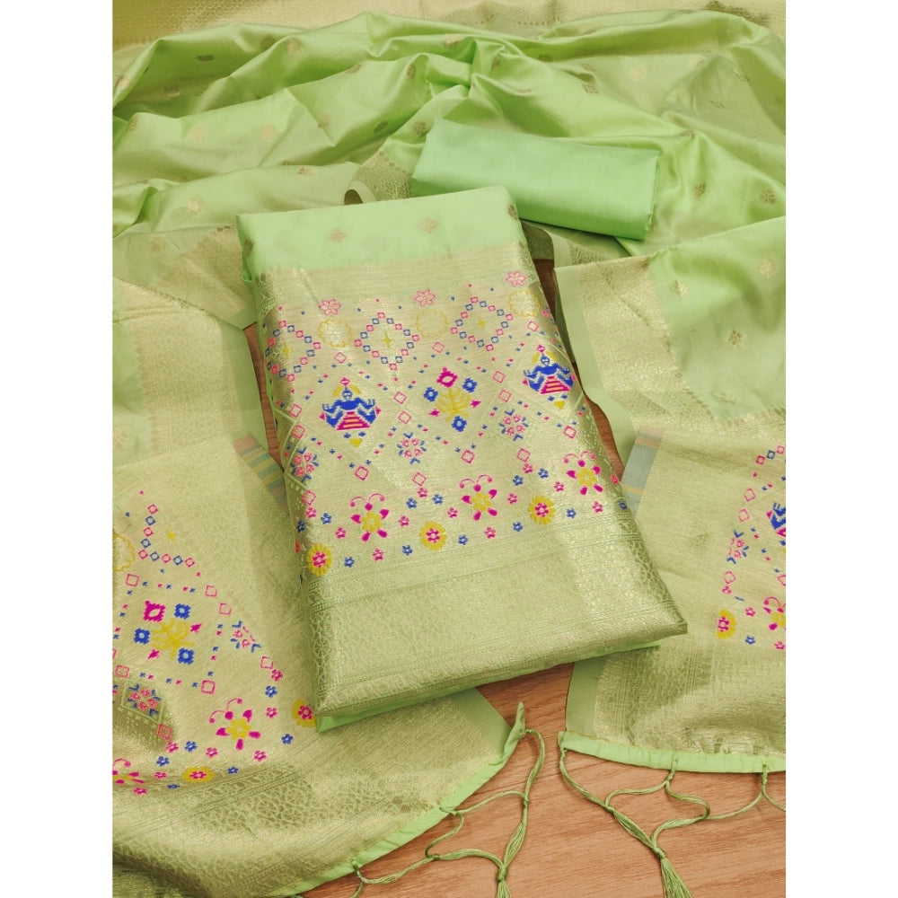 Women's Banarasi Silk Printed Unstitched Salwar Suit Material — Pista · Psta