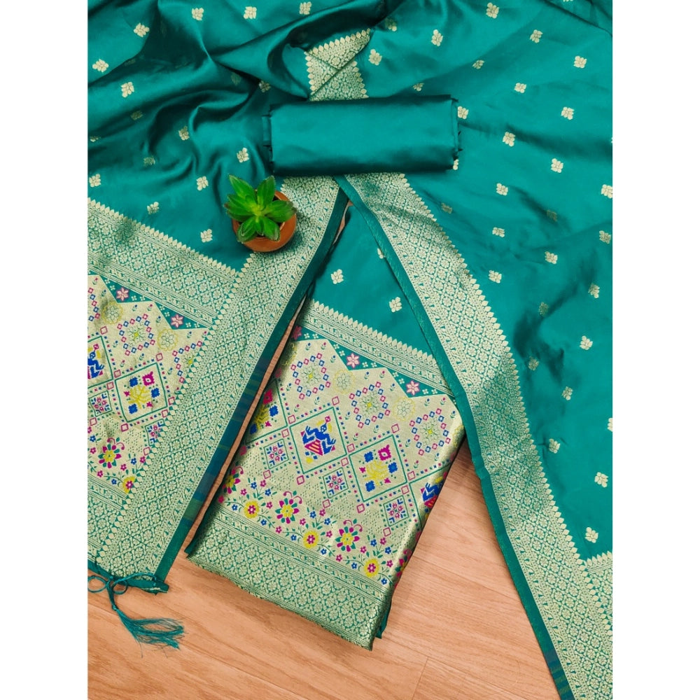 Women's Banarasi Silk Printed Unstitched Salwar Suit Material — Rama · 4_Rm